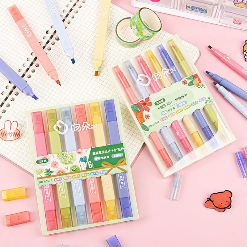 Double-Ended Highlighter Ultra-soft Dual-ended Aesthetic Highlighter Marker Pen For Coloring Underlining Highlighting Broad And