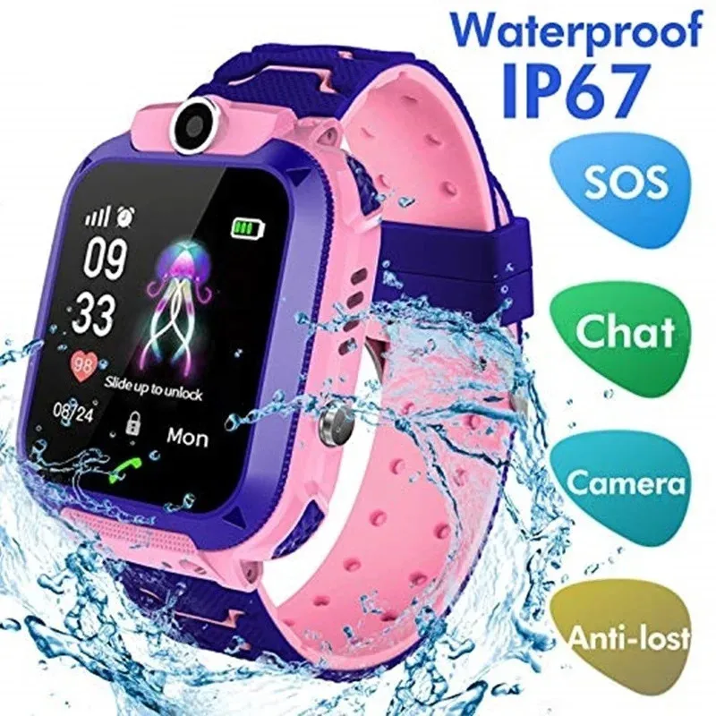 Kinderen Mobiel Horloge Voice Call Sos Locatie Tracker Camera Ip67 Waterdichte Simkaart Kinderen Touchscreen Smartwatch Vakantie Geschenken