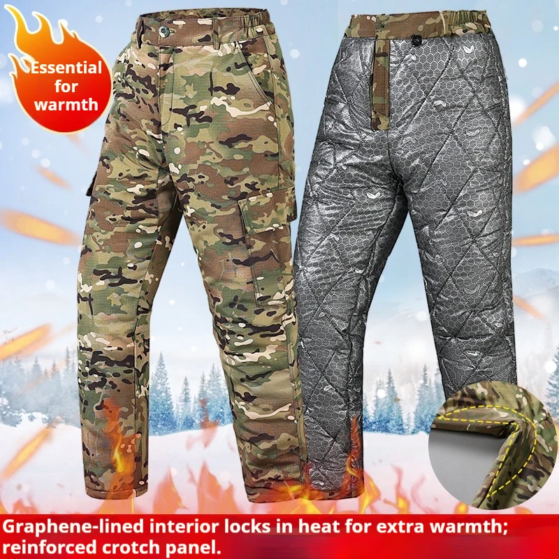 Winter Camouflage Cargo Pants Men Warm Cold-Resistant Outdoor Tactical Work Trousers Anti-Scratch Wear-Resistant Workwear