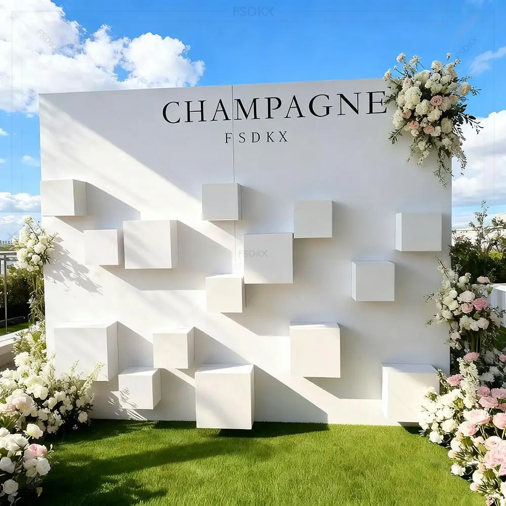 

FSDKX Custom Acrylic Background Wedding Welcome Backdrop Champagne Wall Bar Wine Shelf