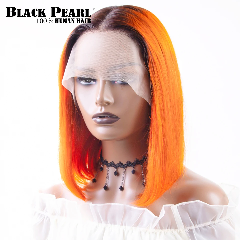 Peluca de cabello humano con frente de encaje de Color naranja Omber para mujeres negras pelucas rectas Bob pelucas de encaje de cabello humano Bob corto recto en venta