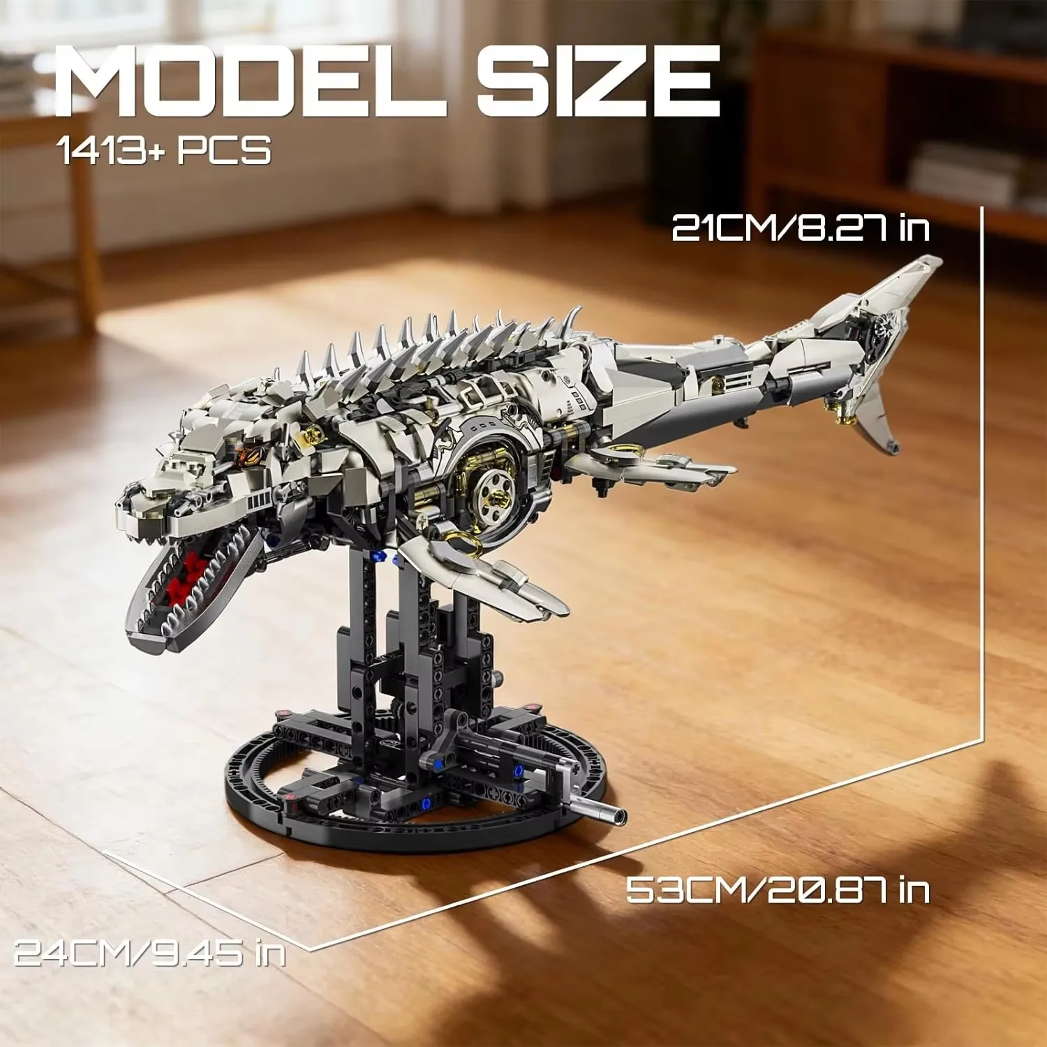 

Mechanical Mosasaurus Building Blocks 1413 Pieces Cyberpunk Mecha Dinosaur Assembly Model Adult High-Difficulty Luminous Display Gift