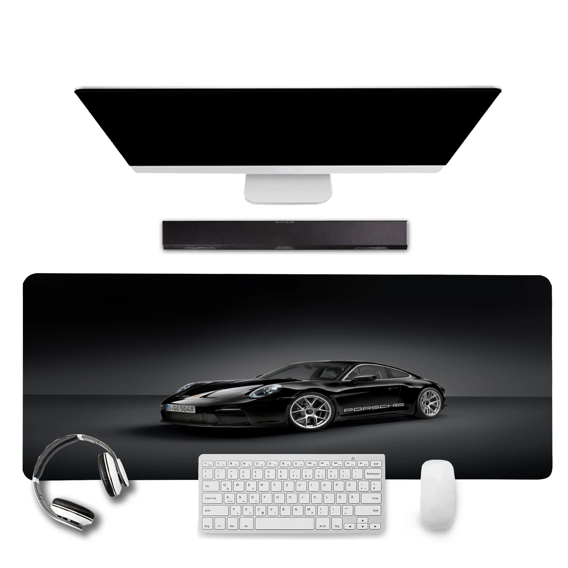 

PORSCHE Black Sportscar Mouse Pad Large Computer Offices Game Mat Rubber Anti-slip Gaming Accessories Keyboard Long Desktop Pads