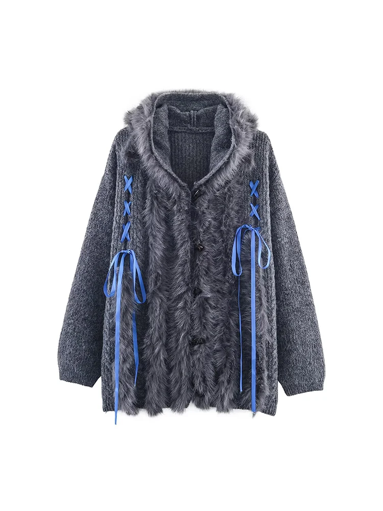 

Новая женская одежда в европейском стиле, модная, универсальная, элегантная, простая и повседневная толстовка с лентой, вязаный кардиган.