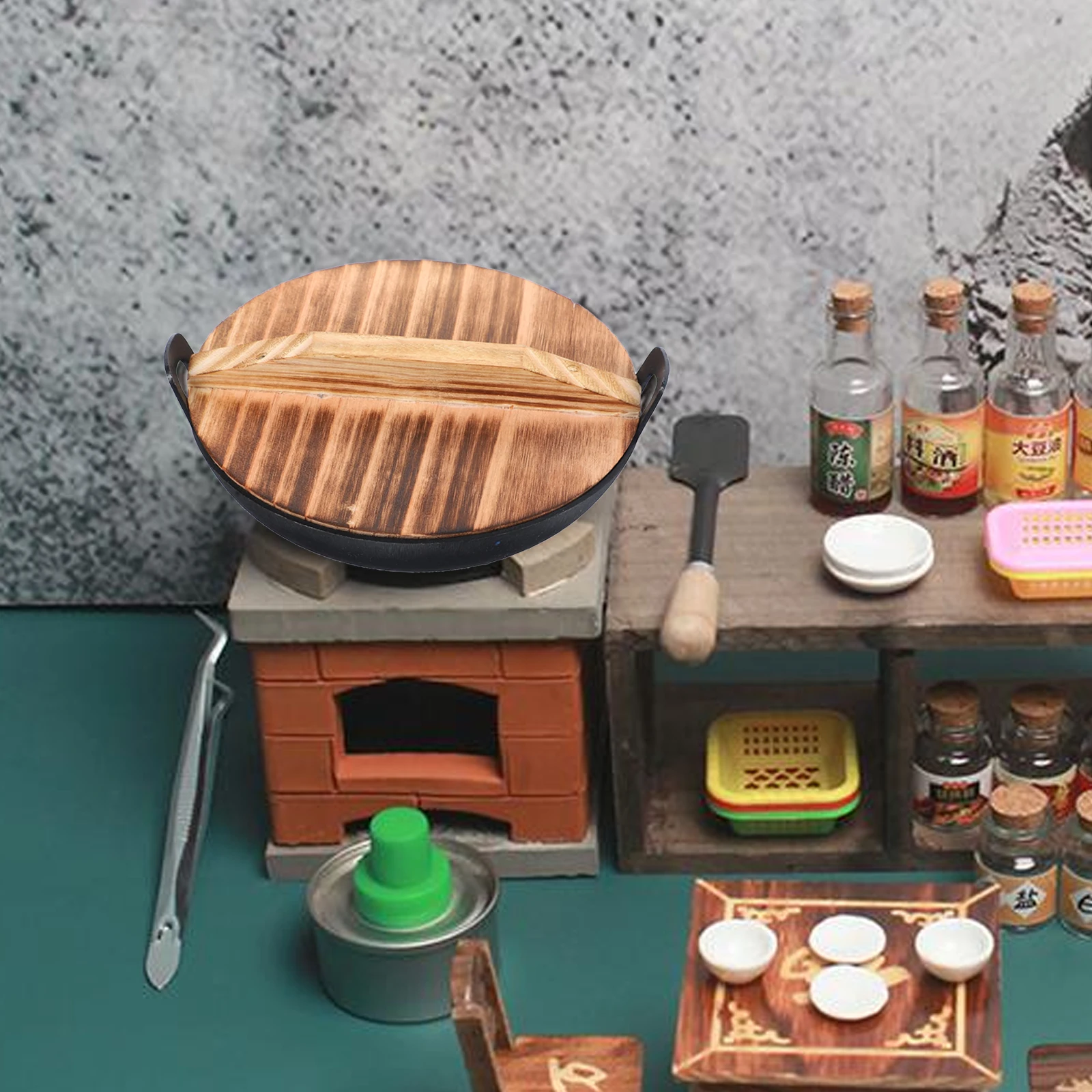 

Mini Iron Wok Kitchen Utensils Miniature Accessory Stuff Functional Cooking Tools Gadget Wooden Accessories Work