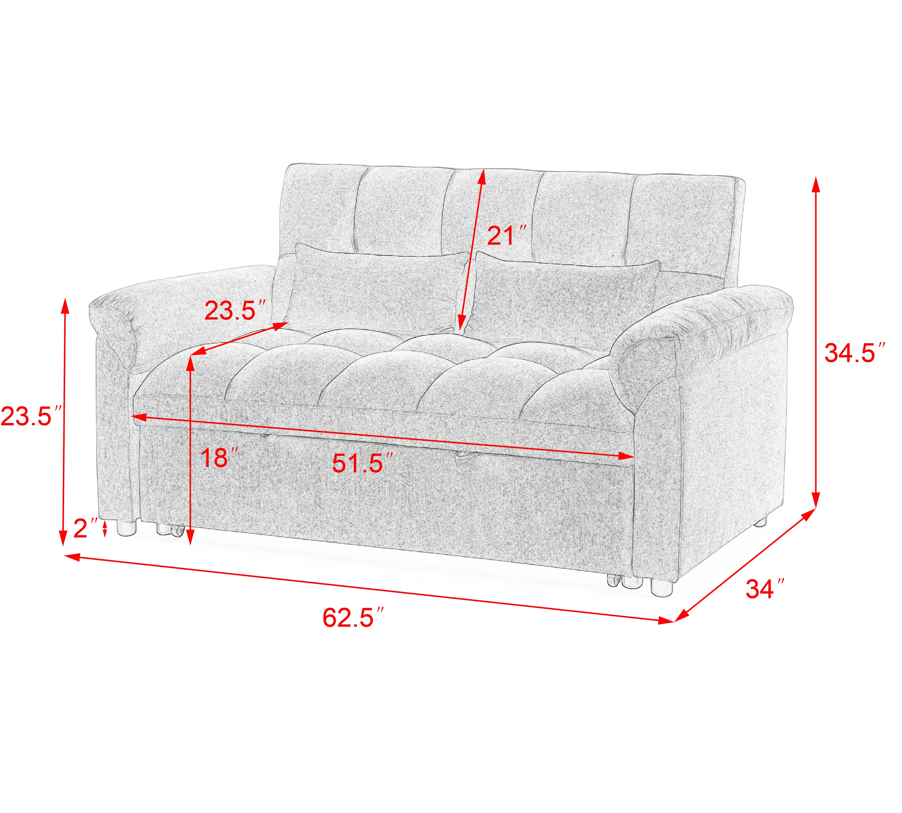 Sofá cama con cama extraíble, respaldo ajustable, azul + gris, sofá cama multifuncional, diseño compacto para sala de estar