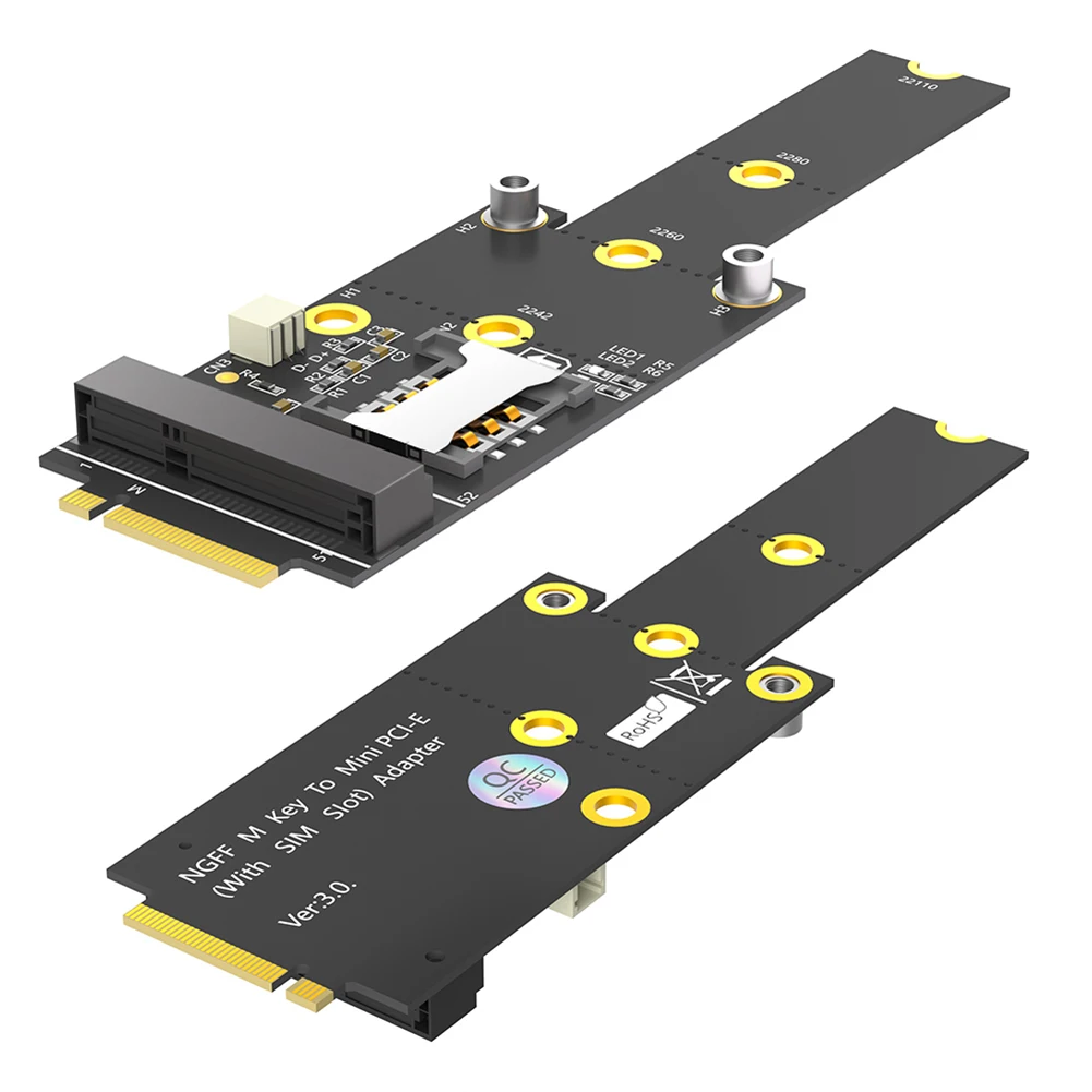 Placa de expansão M.2 NGFF Key M para Mini PCI-E com slot para cartão para disco rígido SSD 2242 2260 2280