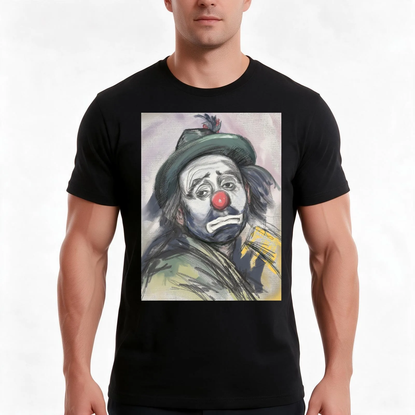 Sad Clown T-Shirt, Summer Casual Cotton Tee, Oversized Streetwear Tops, Vintage Graphic Print, Loose Fit Short Sleeve