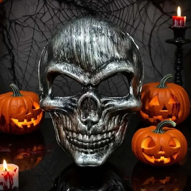 Geisterschädel-Maske, gruseliges lachendes Gesicht, Gold, Silber, Horror-Maske, Halloween-Kostüm, Cosplay-Requisite, Spukhaus, Party-Dekoration