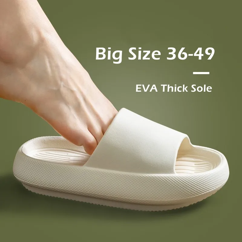 

Big Size 36-49 Men Slippers Soft EVA 4.0cm Thick Sole Slides Summer Beach Sandals Home Non Slip Bathroom Shoe Outdoor Flip Flops