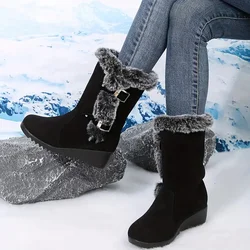 2024 Mid-Calf Women Fashion Comfortable Warm Modern Boots Women Round Toe Wedges Slip on Shoes Female Shoes for Women