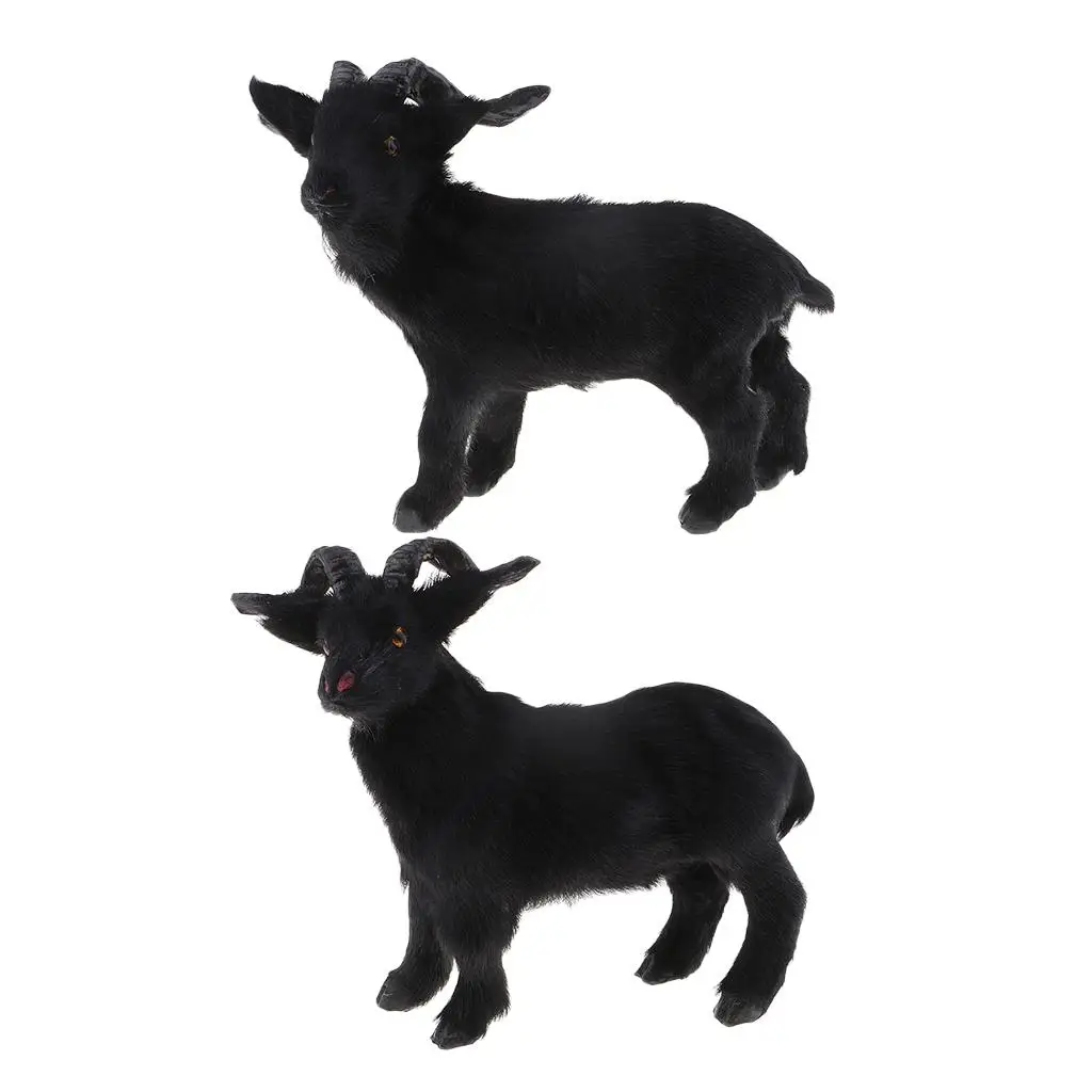 Figura de oveja de imitación, Animal de peluche negro, decoración navideña