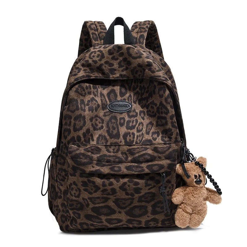 2024 Fashion Leopard Woman Backpack School Book Bags For Teenage Girls Harajuku Female College Bag Student Lady Leisure BagPack