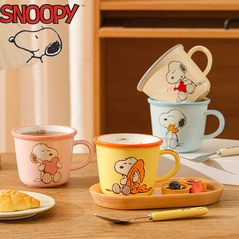 스누피 머그잔 정품 세라믹 눈금 물컵 손잡이, 차 머그잔, 커피 주스 측정, 아침 식사 컵, 우유 눈금 컵 선물 