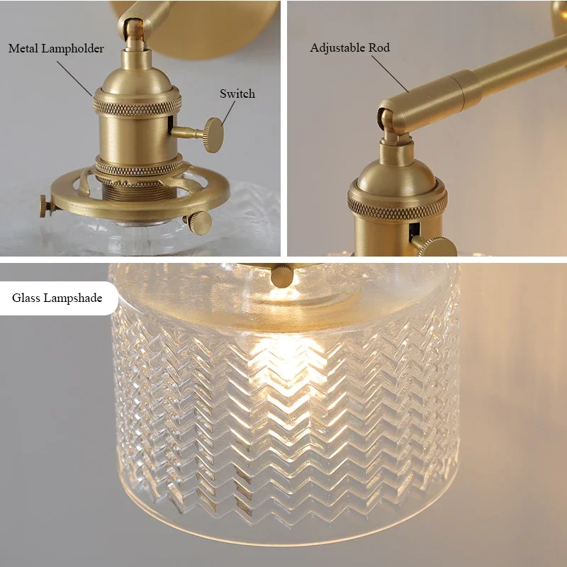 Nordic Wall Decor Led Lamp Luminaria with Rotary Switch Living Room Bedroom Minimalist Interior Lighting  Lights Galss Shade