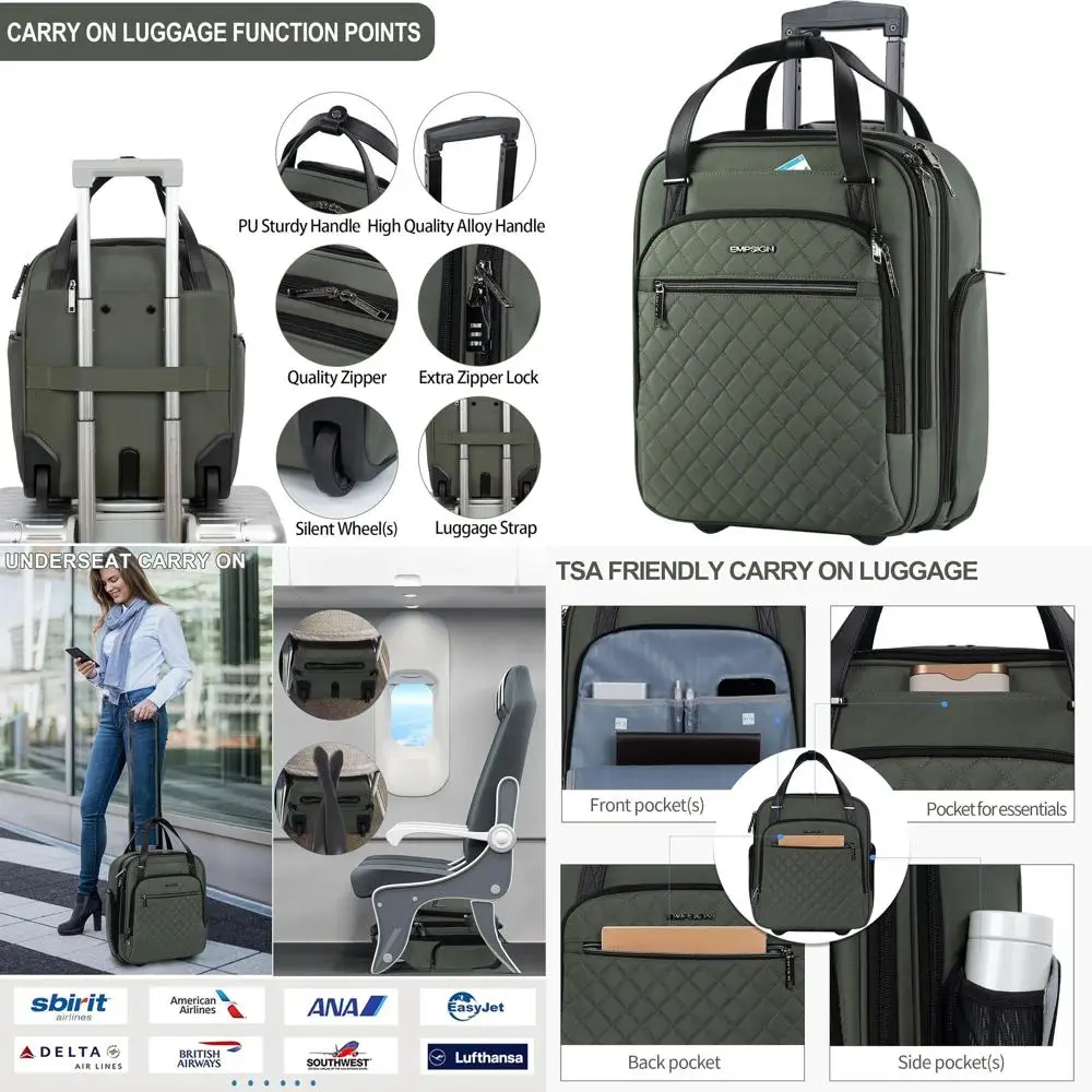 

16 Lightweight Multi-Functional Rolling Overnight Bag with Wheels, Army Green, Ideal for Travel and Business