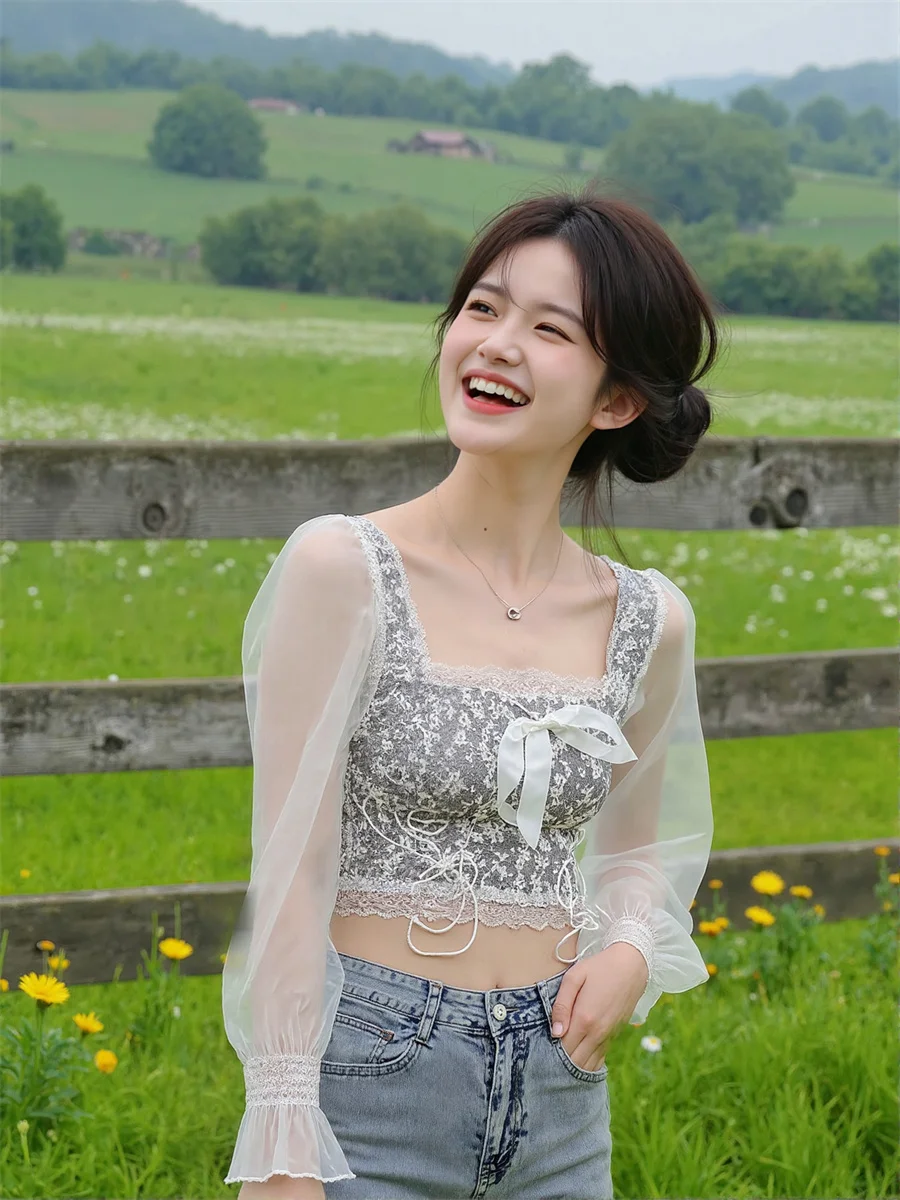 

Женские летние блузки, съедобный гриб дерева, хлопок, корейский стиль, элегантная женская шифоновая туника с длинными рукавами, одежда, винтажная белая