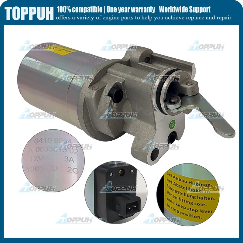 TOPPUH Shutdown Device Shut off Solenoid 04199904 For Deutz TCD2012 2012, 1012, 12Volt