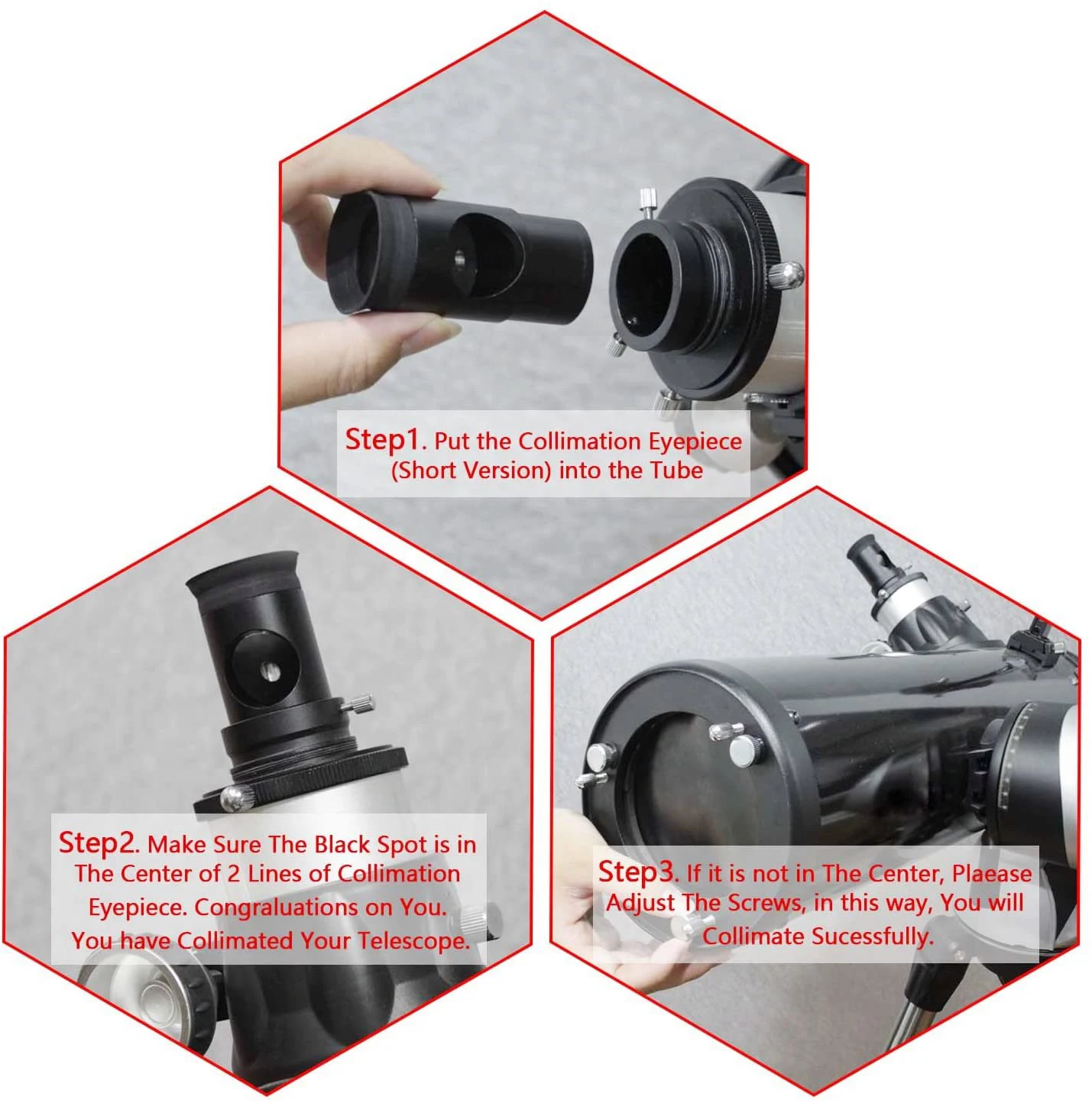 StarDikor 1.25 Inch Cheshire Collimating Eyepiece For Newtonian Refractor Telescopes Optical Axis Calibrator Short Version