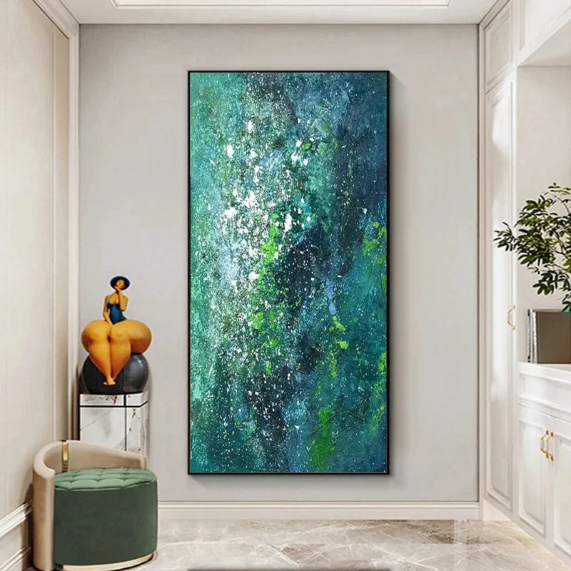 

Thick Textured Abstract Green Oil Painting, Hand Painted for Living Room Decorative Painting, Modern Canvas Painting, Wall Art