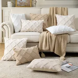 Soft Plush Wool Throw Pillow Covers Luxury Style Cushion Covers European Pillow Shell for Sofa Bedroom Cream Khaki Christmas