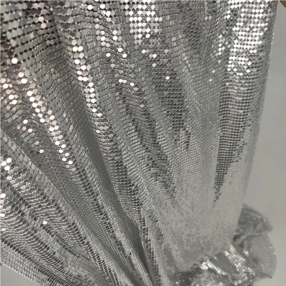 

150X45CM Silver Metal Mesh Fabric Chainmail Sequined Metallic Fabrics For DIY Sewing Sexy Party Dress Cosplay Earring Home Decor