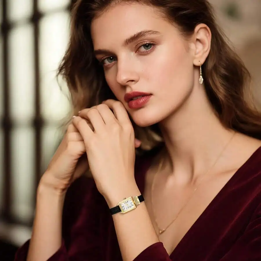 Rofusn Rectangle Watches For Women: Elegant Dainty Vintage Silicone Strap Roman Numeral Scale Analog Quartz Wrist Watch