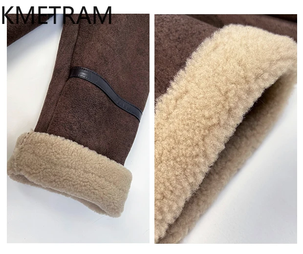 Natural Merino Sheepskin Wool Double Faced Fur Jacket Women Large Lapel Motorcycle Real Fur Coat Winter Woman Clothing 2025 шуба