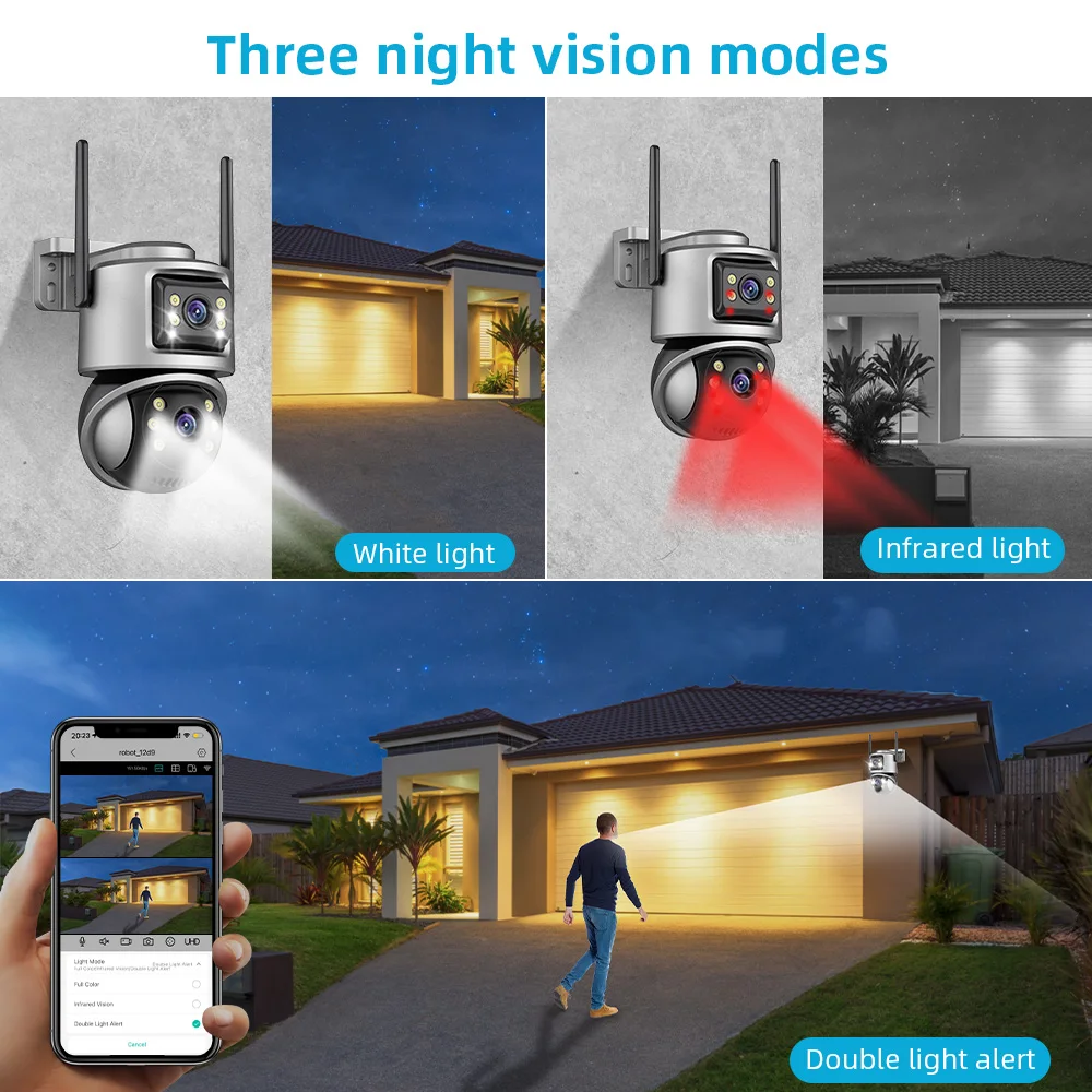 8MP 4K WIFI Camera Outdoor Dual Lens Dual Screen Night Vision Video Wifi Surveillance Camera PTZ CCTV Security Camera ICSEE APP