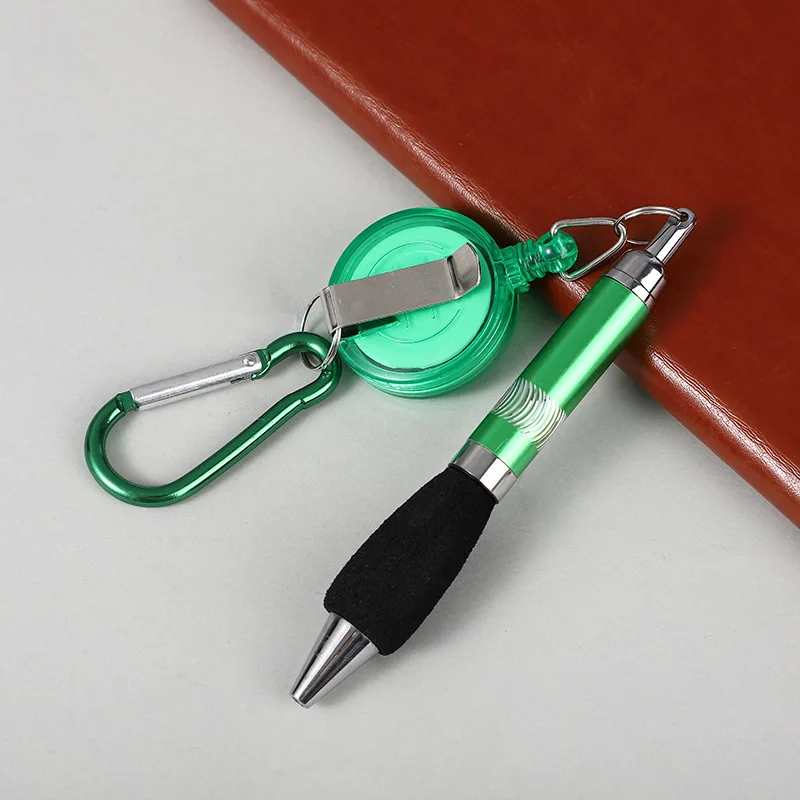 2pcs Cute Retractable Badge Reel Ballpoint Pen Belt Clip Key Chain with Carabiner Key Ring Lanyard Pen School Office Supplies