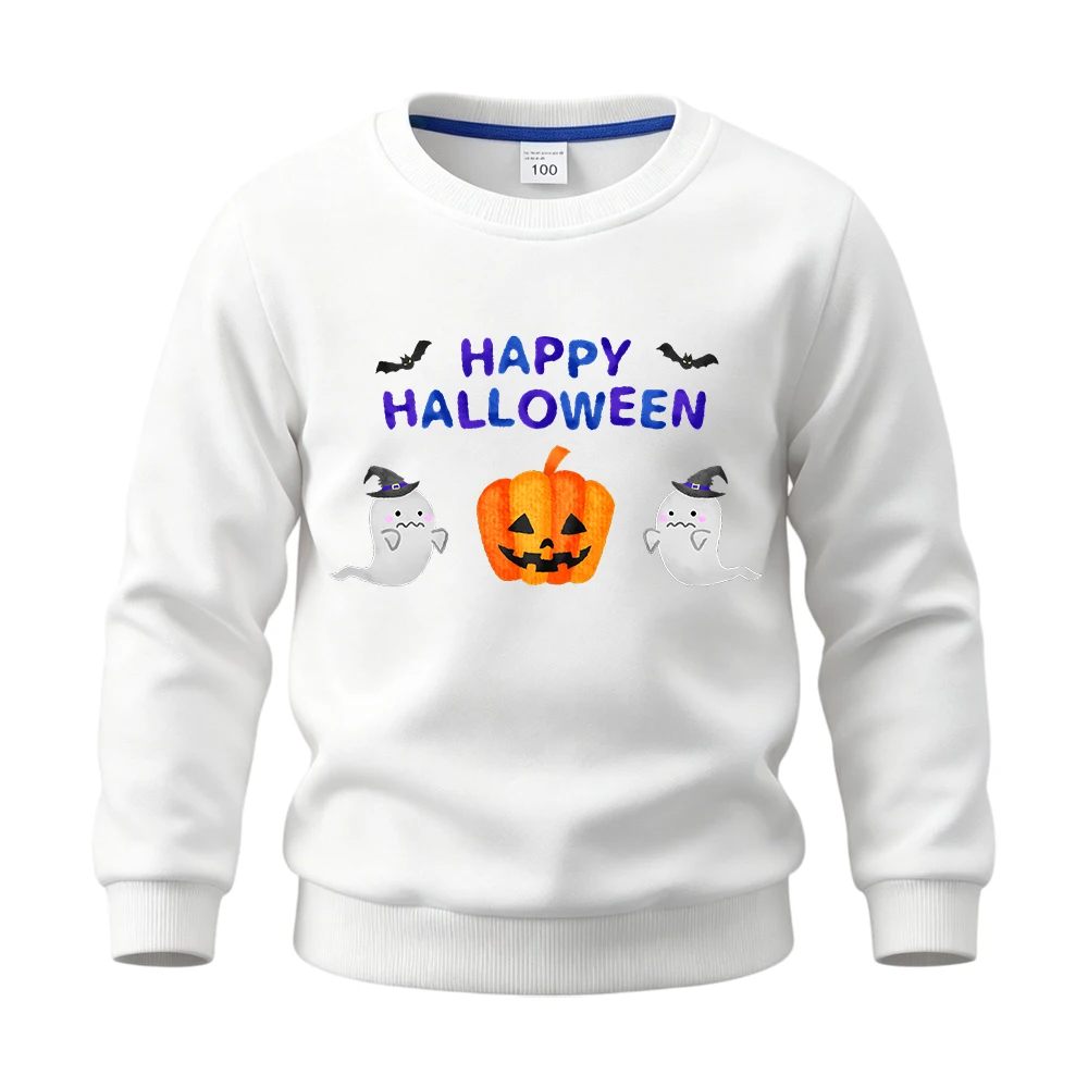 Halloween Pumpkin Kids Cotton Long Sleeve Pullover Tops Ghosts Bats Sweatshirts Hoodies Boys Girls Children Daily Wear