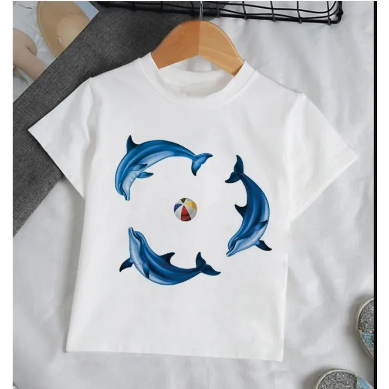 Summer Funny  Kids Clothes  Fashion Dolphin T Shirt Boys Design T Shirt  Round Neck T Shirt Tops