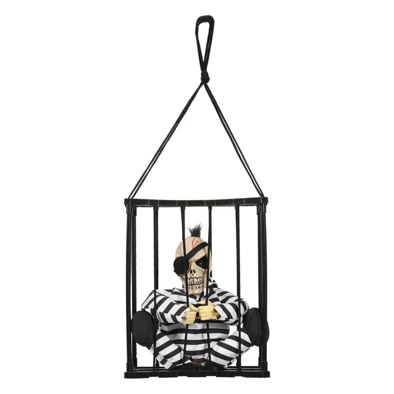 Halloween Hanging Ghost Toy Prisoner Cage Ghost Electric Luminous Sound Can be Hanged Back, Plain Clothes, Colored Leopard Print - Image 6