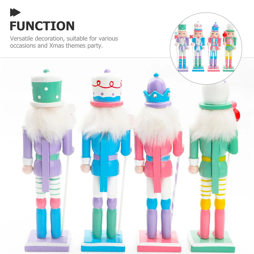 

4pcs Macaron Xmas Wooden Soldier Wood Xmas Nutcrackers Christmas Christmas Gifts Nutcracker Decor Ornaments Gifts