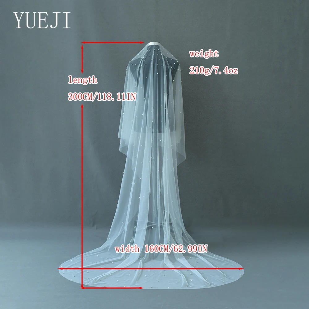 YUEJI Double Blush Bridal Veil With Pearls Cathedral Velo De Novia Largo Velos Cristianos De Iglesia YJ08