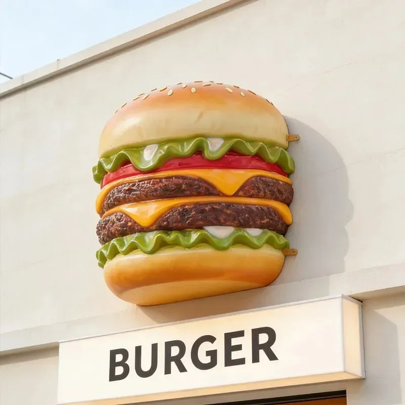 for Simulated Luminous Hamburger Sculpture Large Model Giant Door Head Light Box Ornament Internet Celebrity Wall Mounted 3D