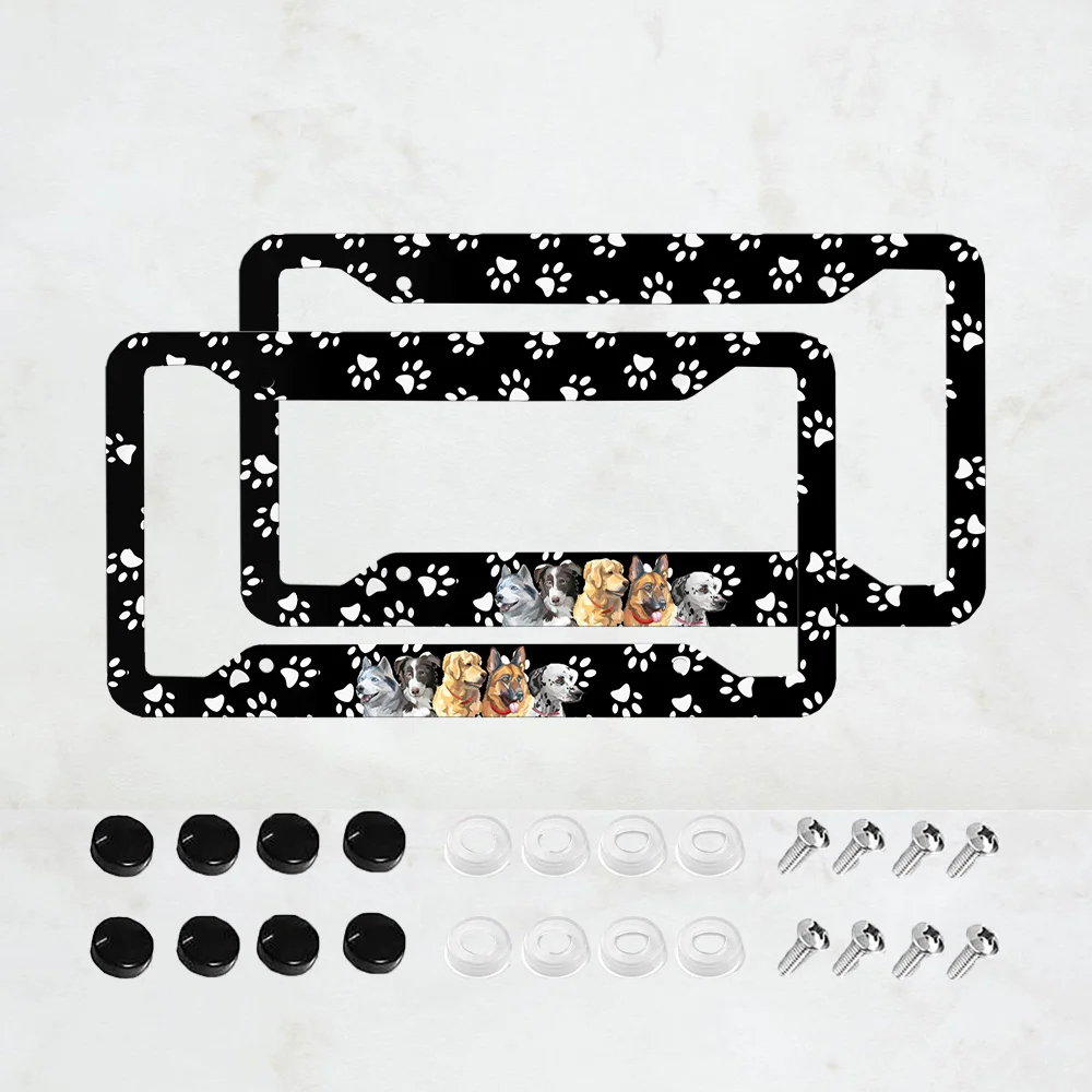 Set of 2 Aluminum Dog Tag Holders with Paw Prints Featuring Screw-On Car Tag Mounts Fun Pet Decor Additions for Front