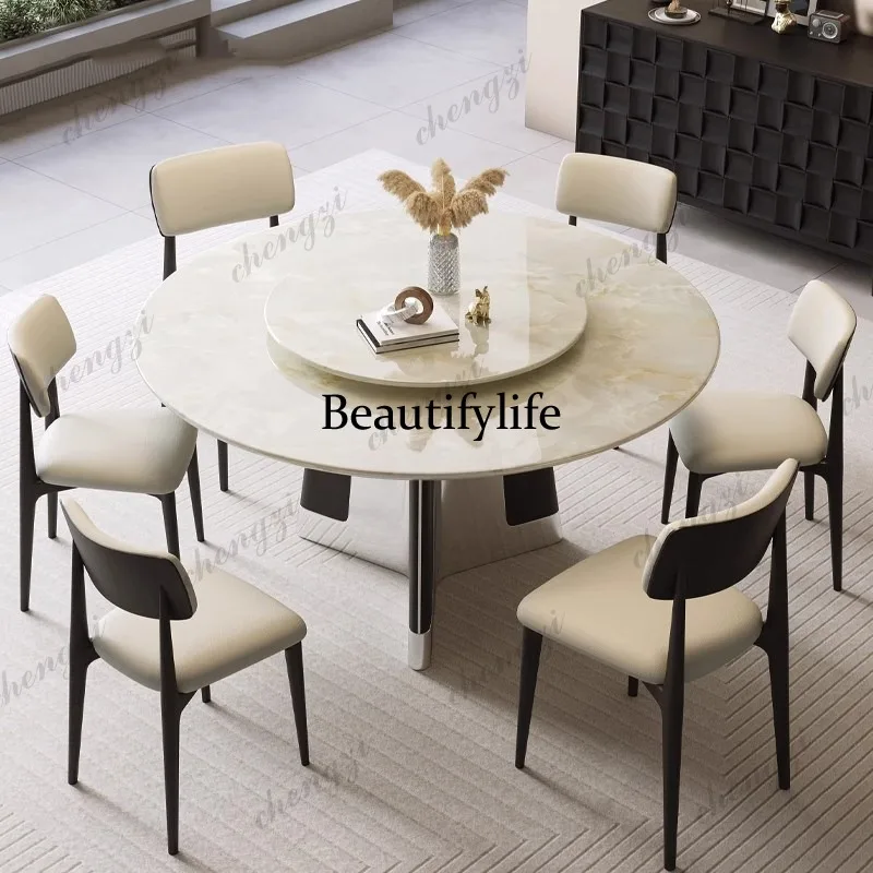 Italian white jade dining table high-end round table high-end white ice jade natural luxury stone dining table