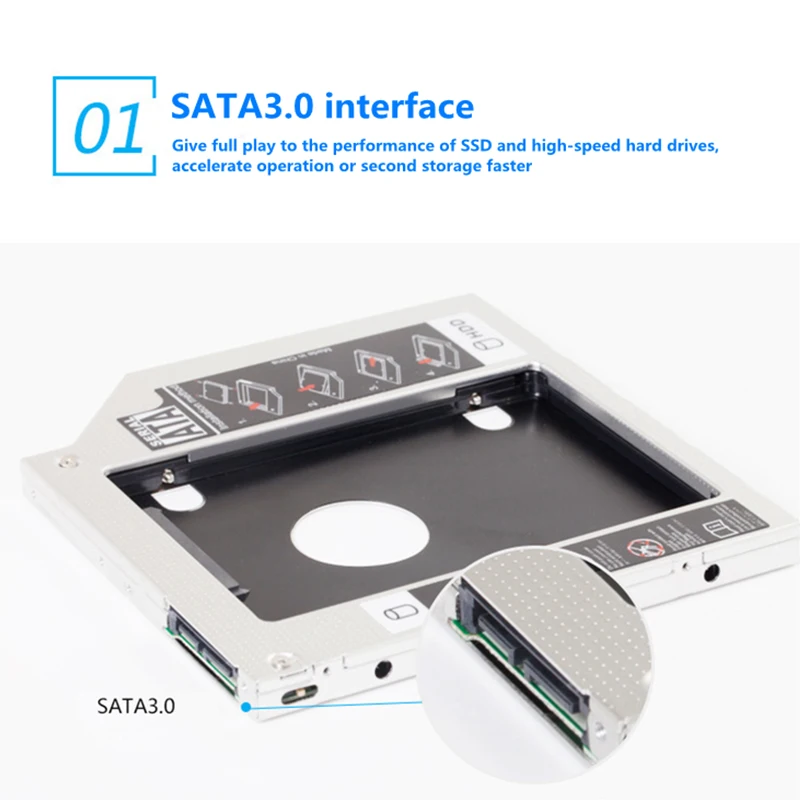 SK 9mm 9.5mm 12.7mm Aluminum Hdd Caddy SATA 3.0 for 2.5\'\' SSD Case Hard Disk Drive Adapter for Laptop PC