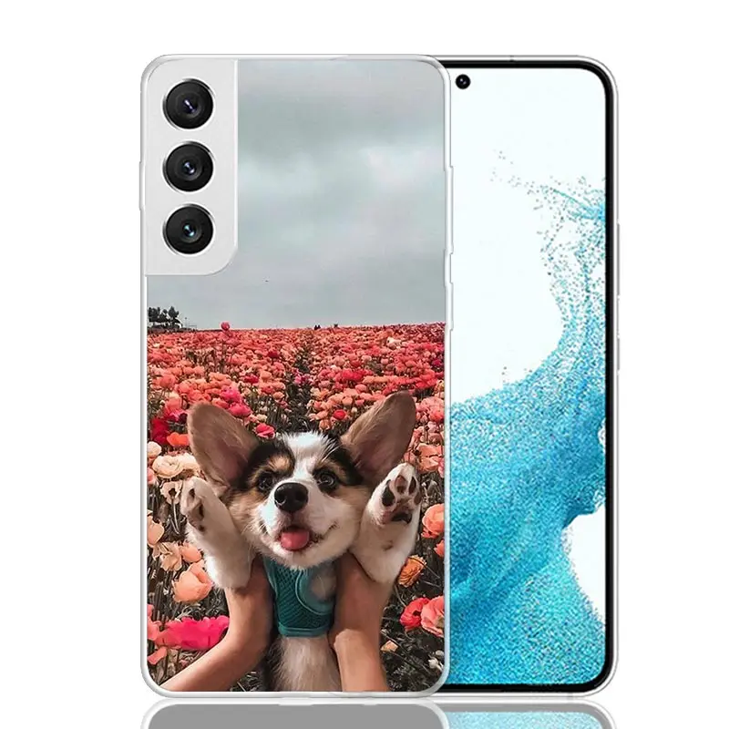 Cute Lovely Corgi Dogs Phone Case For Samsung Galaxy S24 S23 S22 S21 FE S20 Ultra S10 Plus S10E S9 S8 + Art Customized Coque Cap