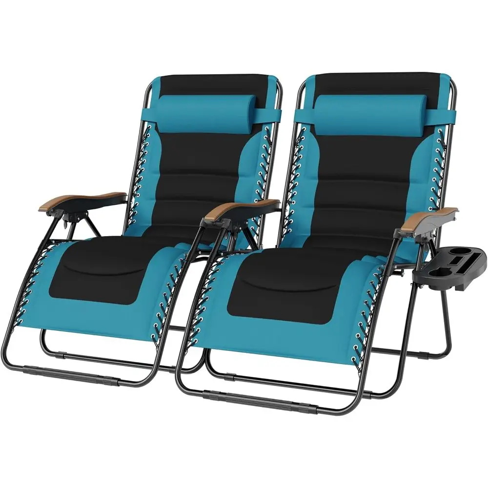 

Double XL Zero Gravity Reclining Lounge Chair Set, Padded with Wide Armrests and Cup Holders, Supports 400 lbs, Aqua