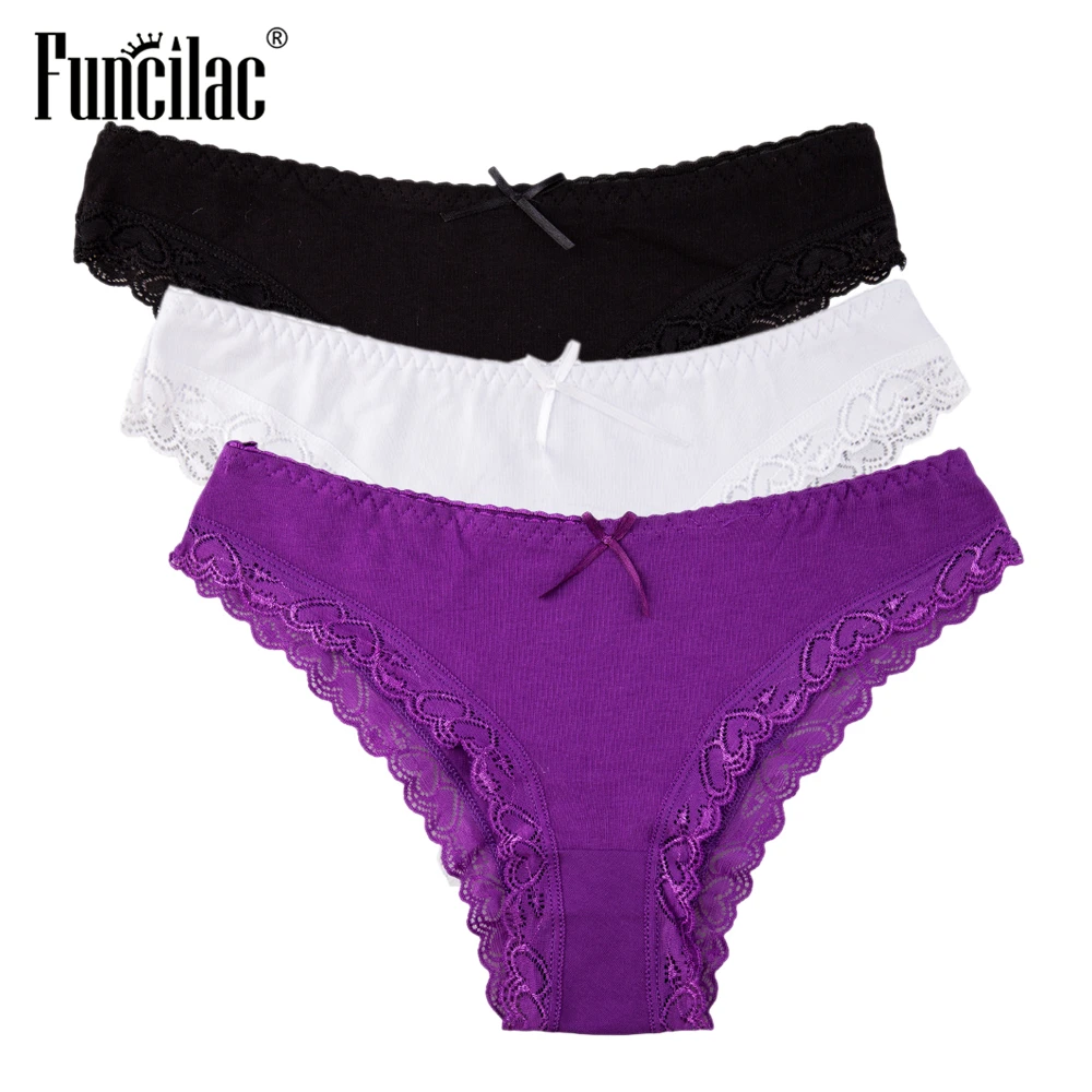 Cotton Panties Underwear Women Sexy Lace Underpants Briefs set Female Intimates Plus Size Lingerie 3 Pcs/lot