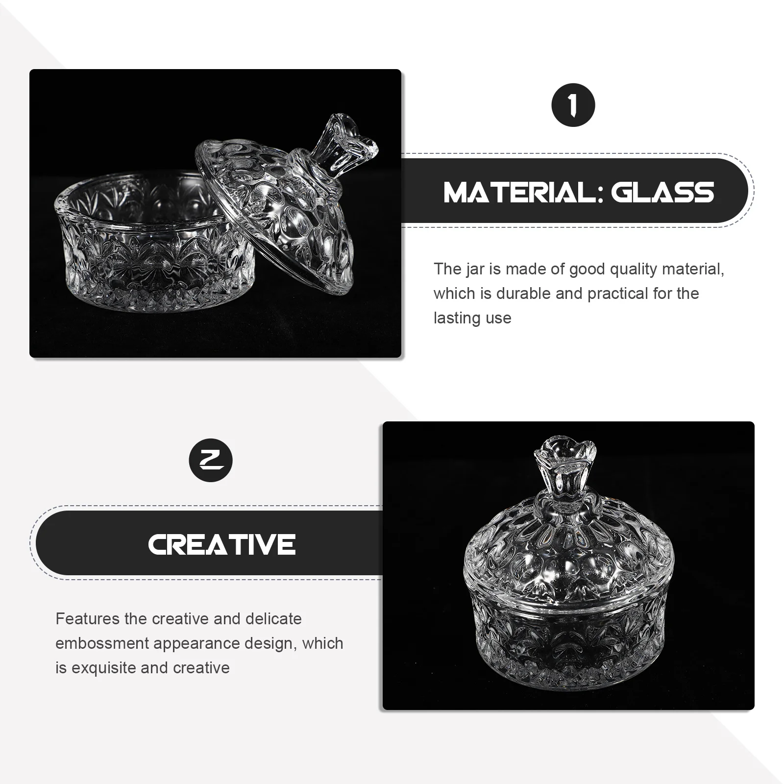 

1Pcs Embossment Jewelry Storage Jar Decorative Glass Container Multifunctional Desktop Organizer for Rings Necklaces Cosmetics