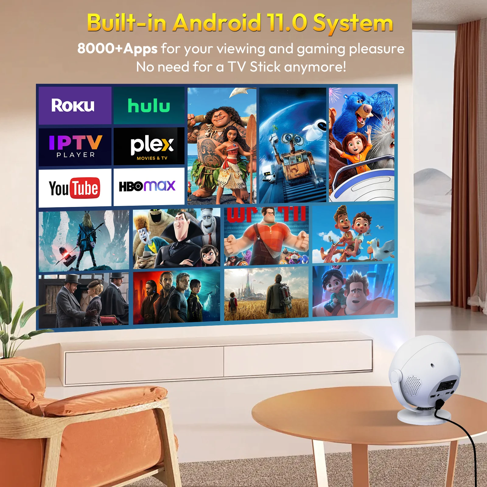 ​XGODY 350 ANSI 4K Portable Android Projector Native 720P/1080P WiFi6 Bluetooth 50% Zoom Electric Focus for Home Theater