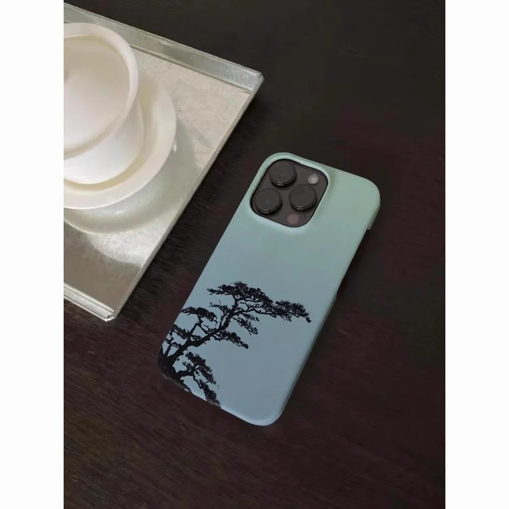 التقليدية الصينية على غرار شجرة الصنوبر الضوء الأزرق خلفية جراب هاتف آيفون 17 16 15 14 11 12 13 برو ماكس الهواء زائد الغطاء الخلفي #3