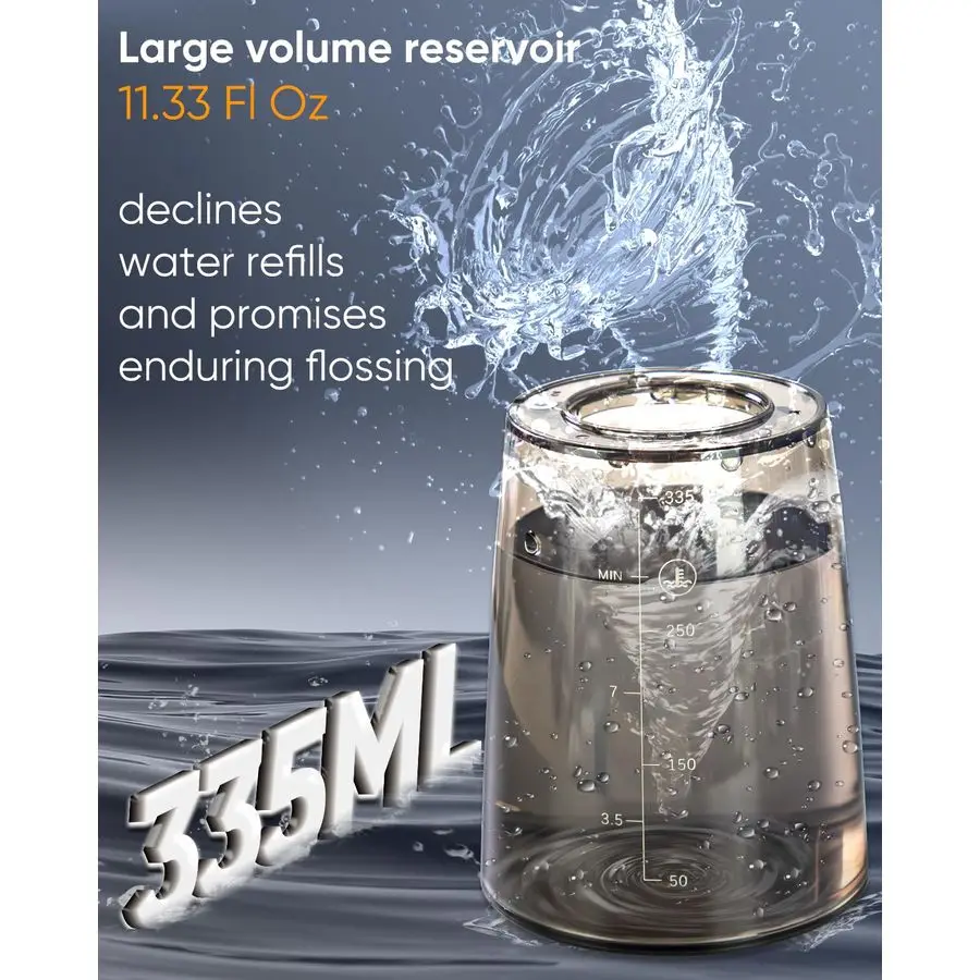 LP221 UVC Sterilizable Cordless Water Flossers for Teeth 335ML Portable OLED Display Dental Flosser with 4 Modes 8 Jet Tips and