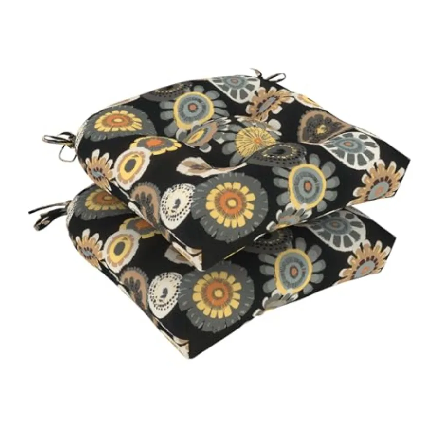 

Set of 2 Outdoor Chair Cushions 19"x19"x4", Water Repellent Tufted Patio Seat Cushions with Ties, Thick Replacement Pads for Wi