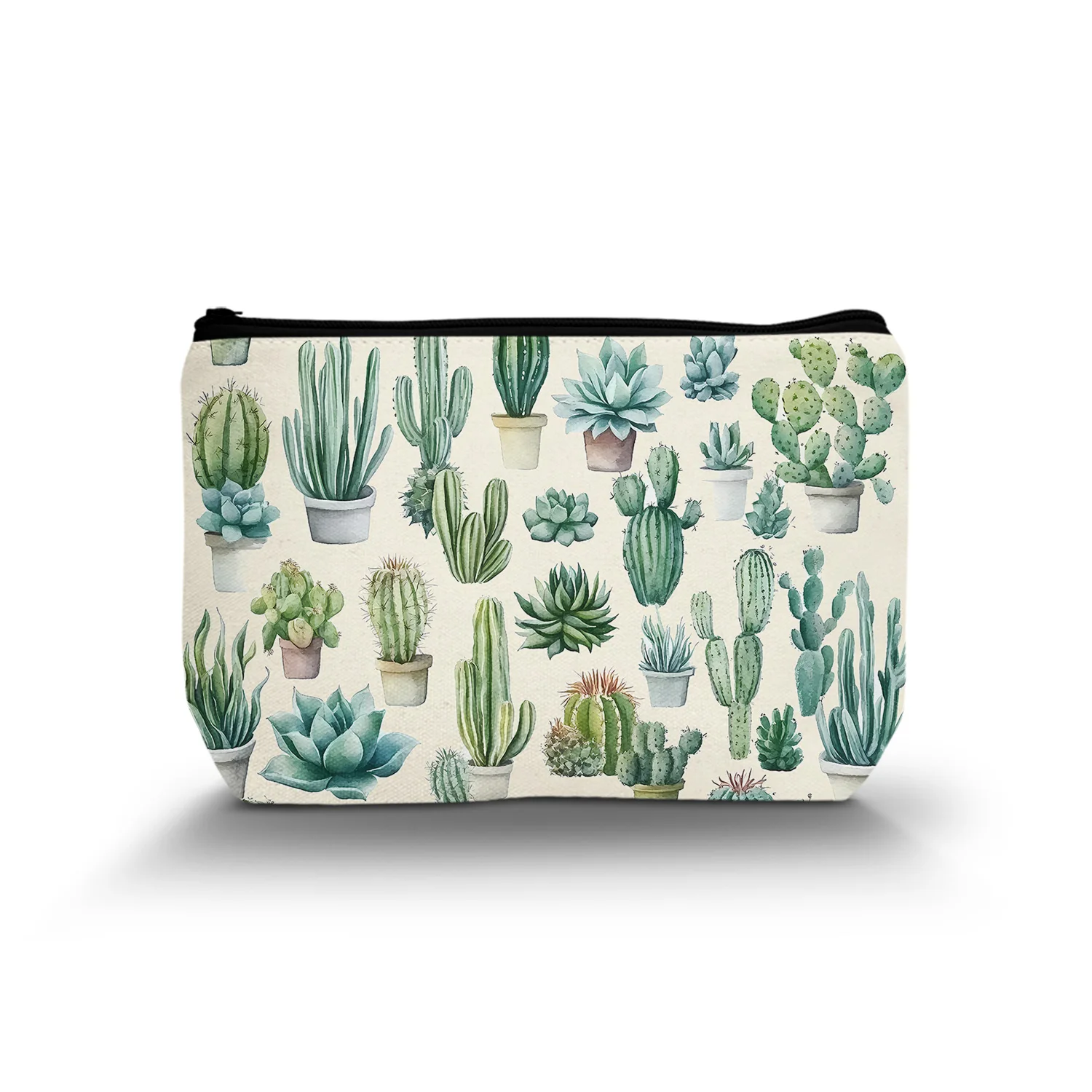 1Pc Fresh And Elegant Cactus Women'S Cosmetic Bag Portable Cosmetic Bag With Zipper The Best Gift For Friends Sisters Teachers