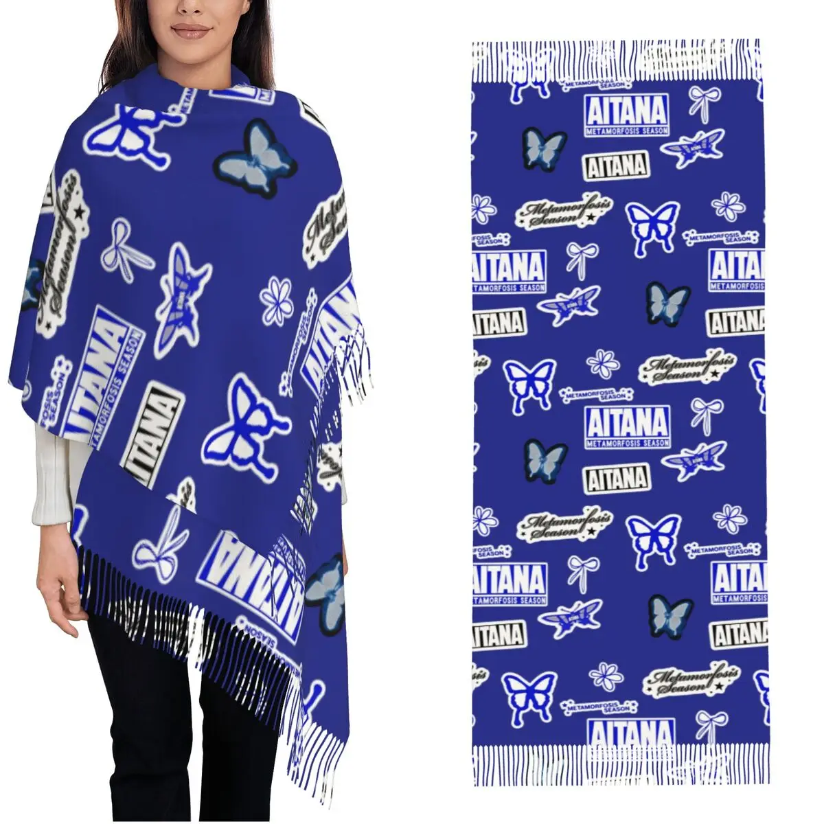 

Butterfly Aitanaed Scarf Winter Fall Pashmina Shawl Wrap Singer Album Tour Long Large Scarves with Tassel for Evening Dress