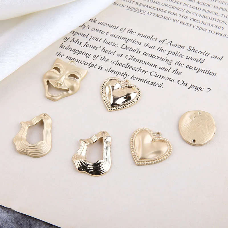 1pcs Diy Handmade Jewelry Accessories Sub-gold Color Retention Mask Love Irregular Geometric Hollow Earrings Material Charms